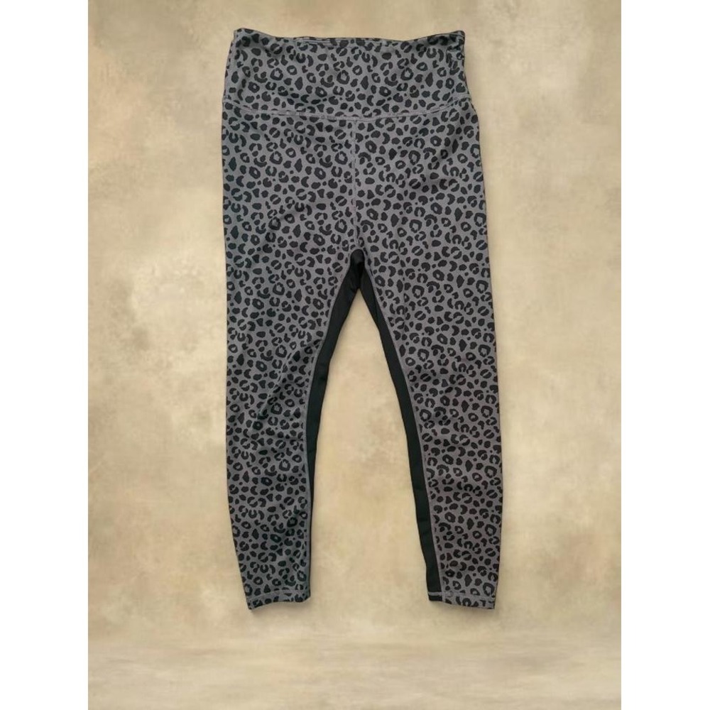 All Fenix Womens Gray Black Leopard Print High Waist Active Leggings Size L